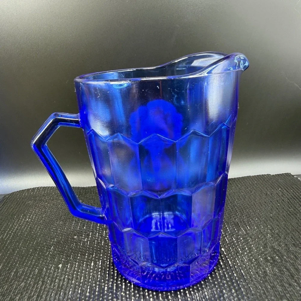 Vintage Shirley Temple‎ Cobalt Blue Glass Pitcher Creamer Depression Glass 1930s